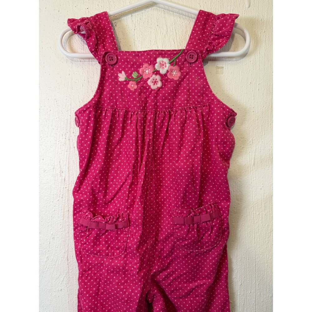 Gymboree Toddler Girls Pink Polka Dot Corduroy Floral Y2k Overalls 18-24 Months